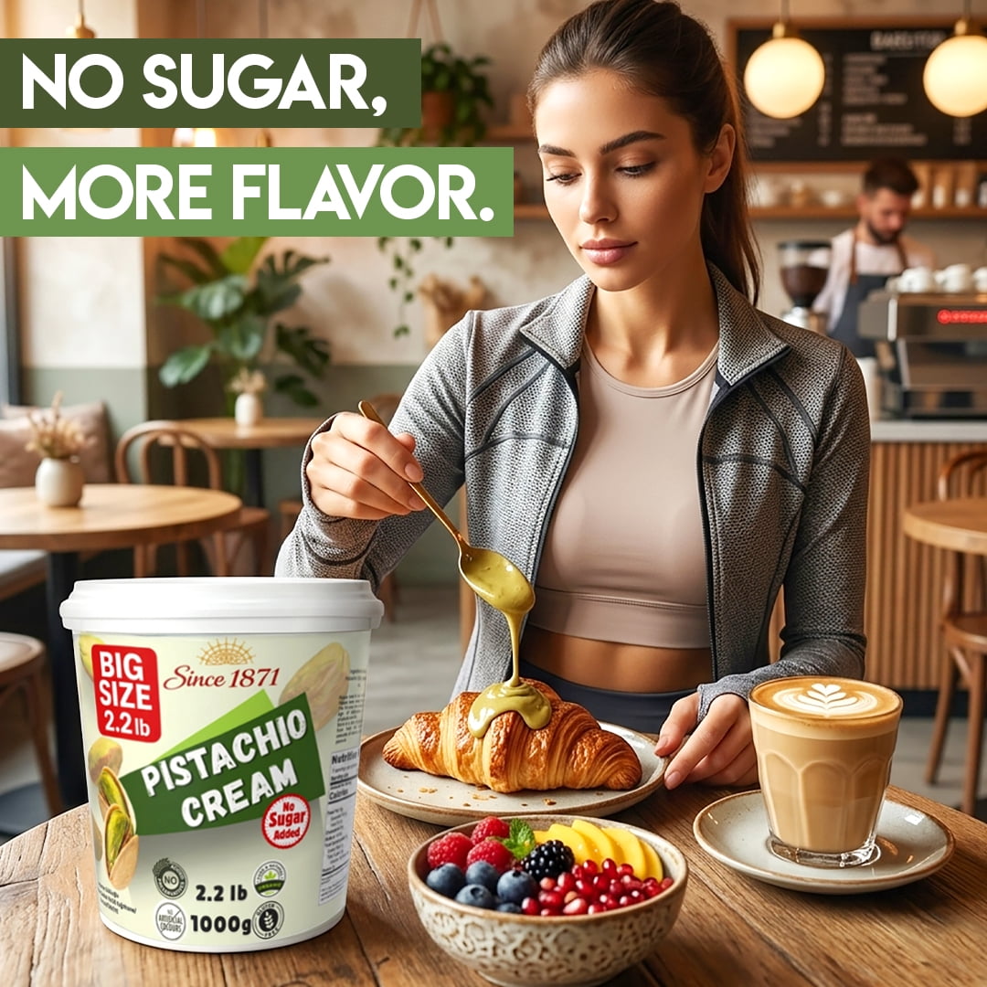 Dubai Style Pistachio Cream - No Added Sugar, Keto Friendly Bulk Tub 2.2lb / 1 kg Premium Pistachio Cream for Dubai Chocolate, Pistachio Butter, 35.2 oz (No Added Sugar)