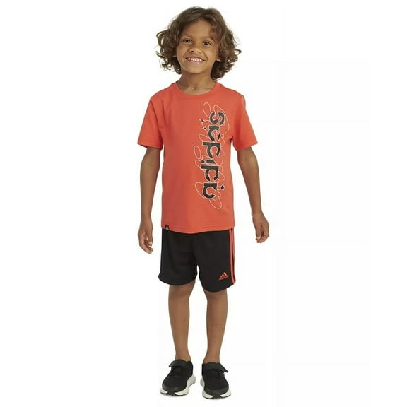 Adidas BRIGHT RED Toddler & Little Boys 2-Pc. 3-Stripes Mesh Shorts Set, US 7