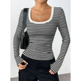 thumbnail image 4 of Rdhnmea Women's Long Sleeve Striped Tops Scoop Neck Fit Knit Sweater Shirts Spring Fall Blouses Tee Basic Casual T-Shirts Streetwear, 4 of 7