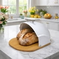 thumbnail image 6 of HausRoland Bread Box with Wooden Bottom 14x10x6" (35.5x25x15.2 cm) Countertop Bread Bin Bread Storage Container for Bakery Storage Bin Food Keeper Pastry Box with Roll Top Cover, White, 6 of 6
