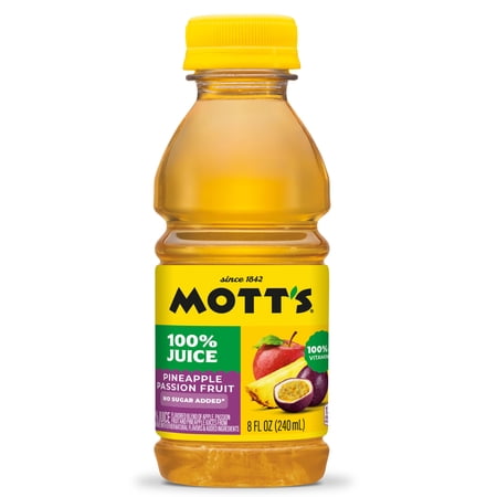 MOTT’S 100% PINEAPPLE PASSION FRUIT JUICE BLEND, 8 FL OZ, 6 COUNT BOTTLES