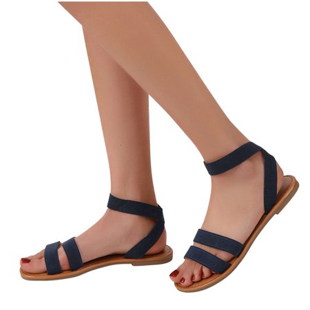 

Women s Open Toes Two Band Ankle Strap Flat Sandals Summer Casual Dressy Cute Sandals Comfortable Fashion Strappy Shoes