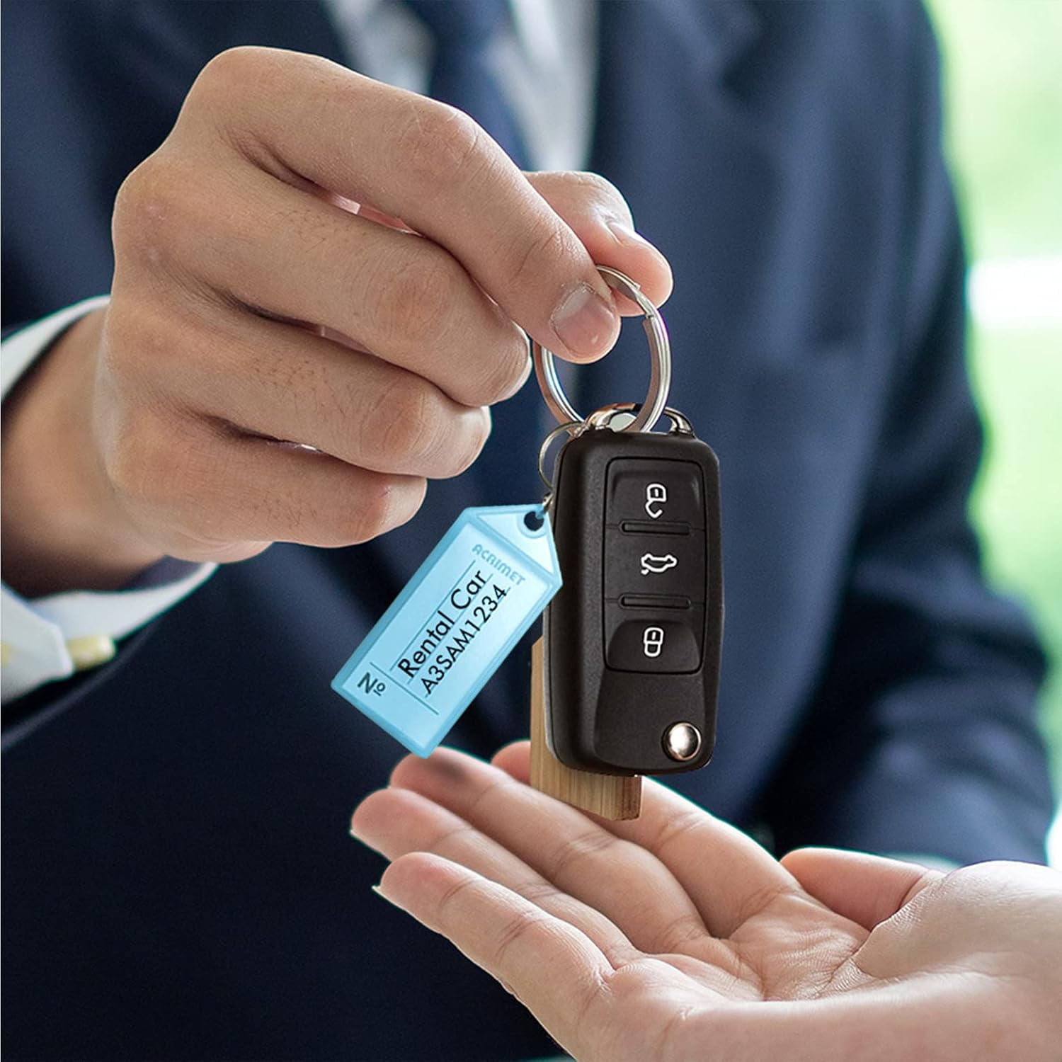 Acrimet Plastic Key Tag with Metal Ring and Label Window (Clear Blue Color) (60 Pack)