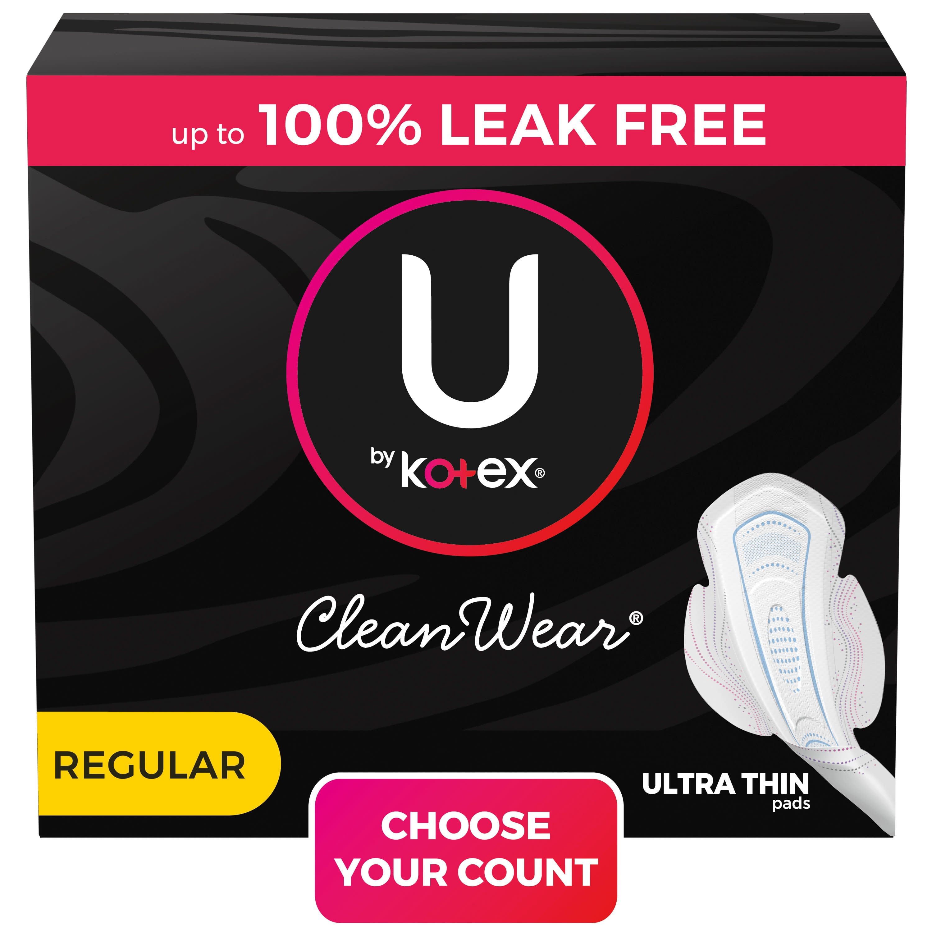U by Kotex CleanWear Ultra Thin Feminine Pads with Wings, Regular, 46 Count