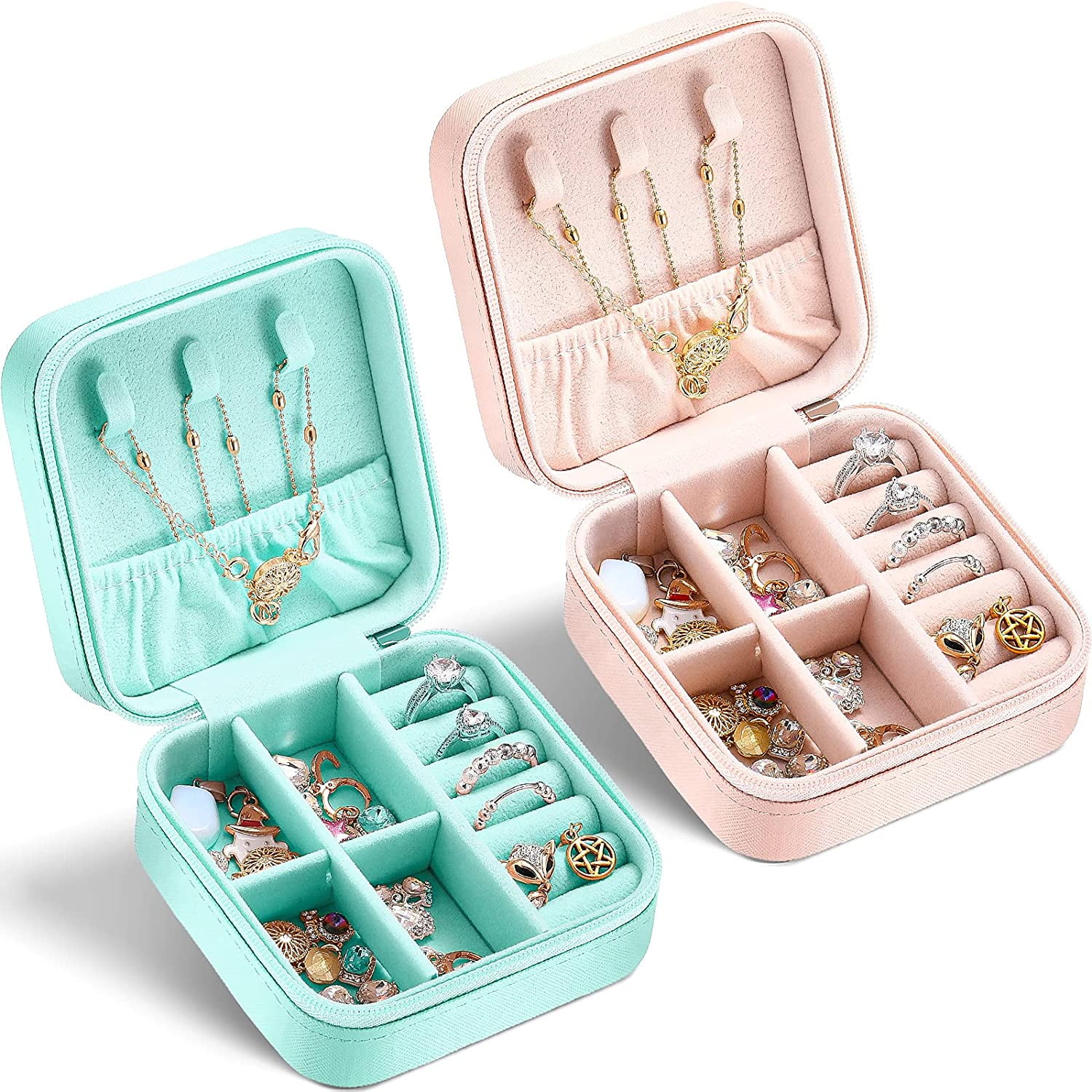 2 Pieces Mini Jewelry Travel Case Portable Jewelry Box Travel Jewelry Organizer for Rings Earrings Necklace for Girls Women Walmart
