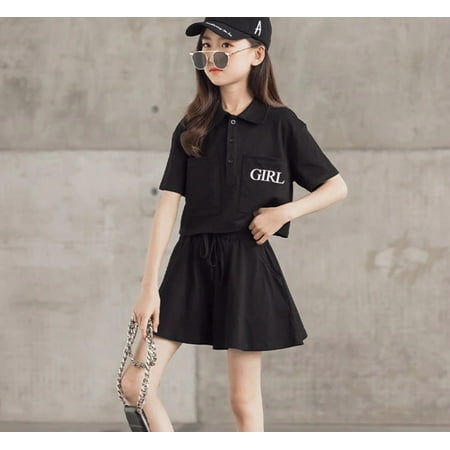 

Cathalem Outfit Girls Children Kid Toddler Girls Letter Short Sleeve Blouse Tops T Shirt Solid Shorts 3 6 Month Girl Clothes Childrenscostume Black 6-7 Years