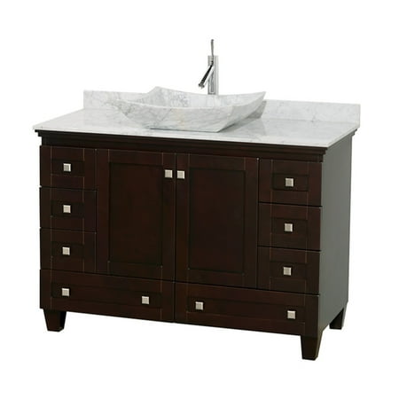 48 Inch Single Bathroom Vanity - Wyndham Collection Acclaim 48 inch Single Bathroom Vanity in Espresso, White Carrera Marble Countertop, Arista White Carrera Marble Sink, and 24 inch Mirror