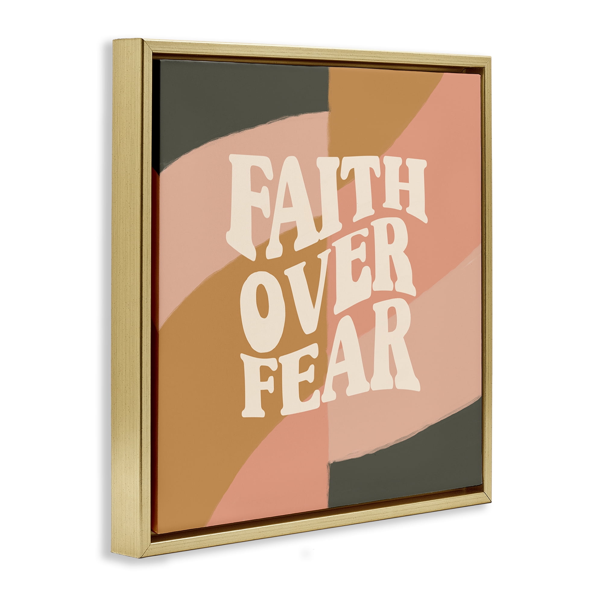 Stupell Industries Faith Over Fear Religious & Spiritual Painting Gold Floater Framed Canvas Art Print Wall Art, 25 x 25