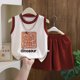 thumbnail image 1 of Conjuntos de camiseta sin mangas con cuello redondo para verano para hombre y mujer, conjunto de dos piezas con estampado de dinosaurio para niños, camiseta fina sin mangas con cuello redondo y pantal, 1 of 5