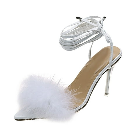 

GNEIKDEING Spring And Summer Sexy Pointed Super High Heeled Women Sandals Plush Straps Gift on Clearance
