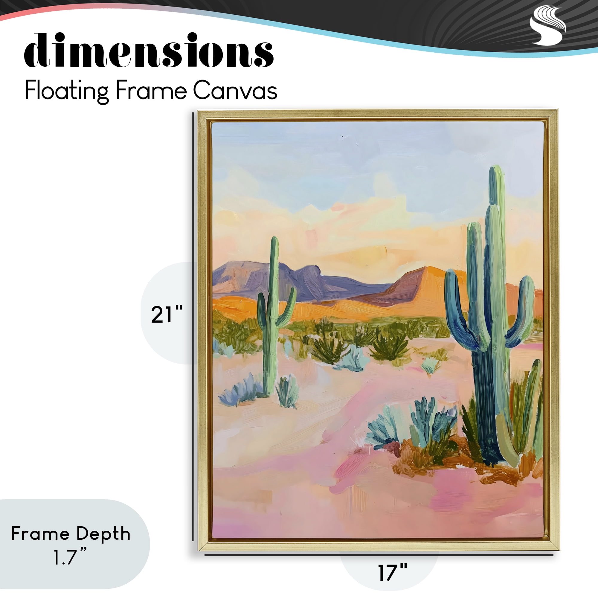 Stupell Industries Cactus Desert with Soft Sunset Gold Framed Floater Canvas Wall Art, design by The Prints Vibe