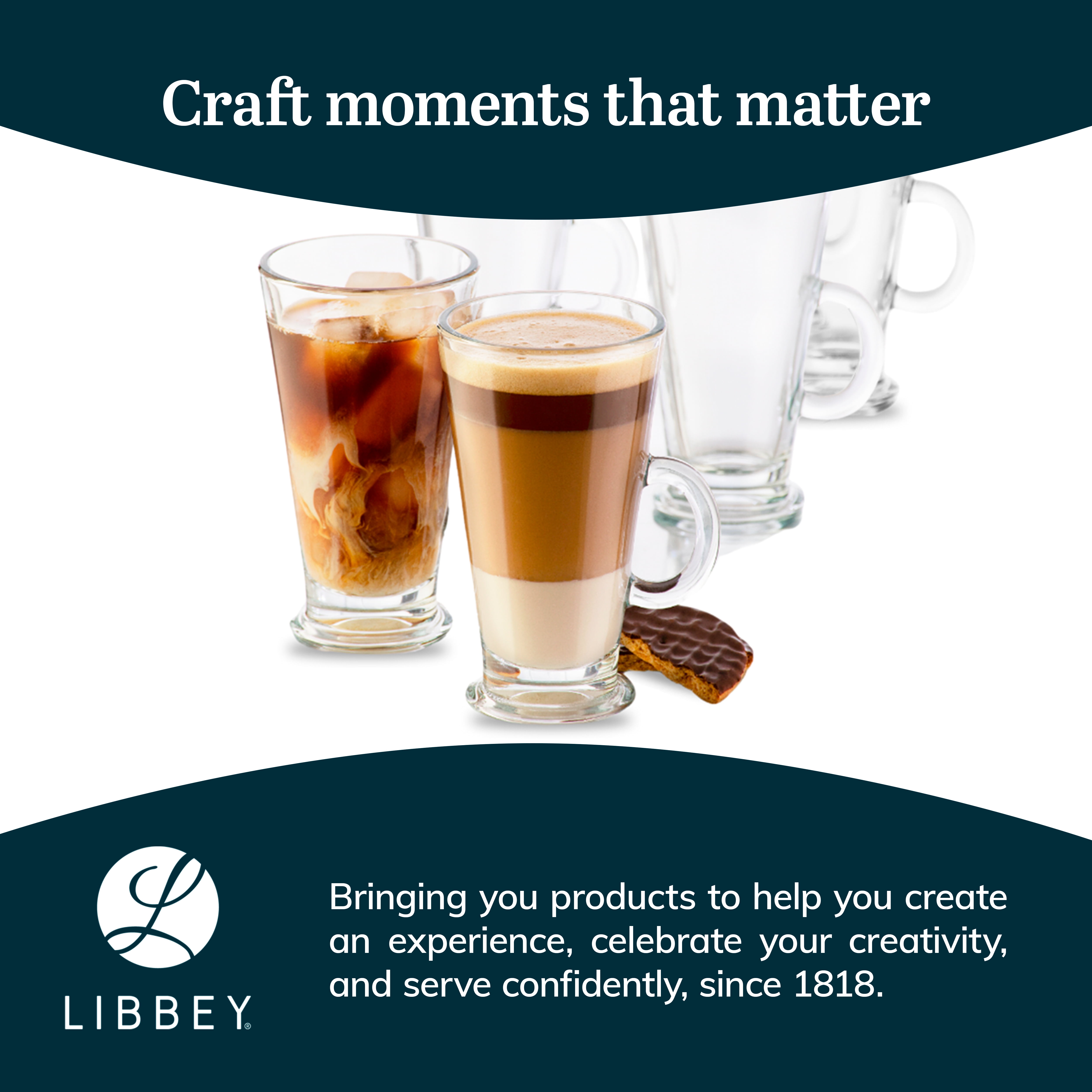 Libbey Catalina Irish Coffee Mugs Set of 6, Timeless Raised Edge Glass Cappuccino Cups, 9 oz Elegant Clear Espresso Mugs for Coffee, Shakes and More