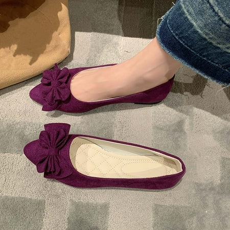 Women s Comfort Walking Boat Shoes Casual Flats Pointed Toe Slip On Ballet Flats Light Weight Loafers Faux Suede Dress Shoes Purple 6.5