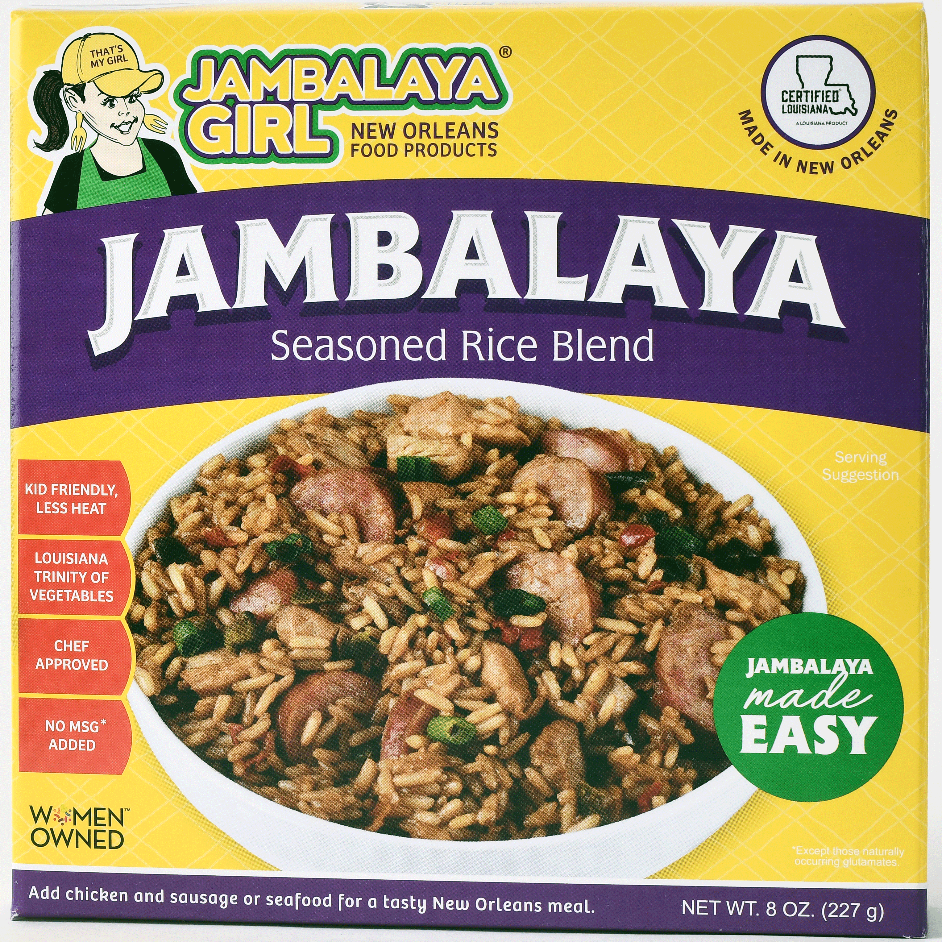 (3 pack) Jambalaya Girl Jambalaya Seasoned Rice Blend 8 oz. Packaged Meals (shelf-stable)
