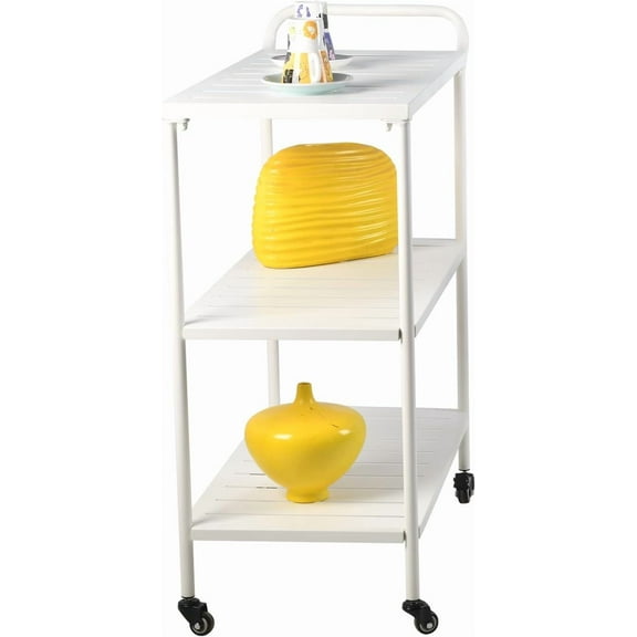 LOKKHAN 3-Tier Rolling Bar Cart with Handle, Indoor-Outdoor Patio Mobile Serving Cart Beverage Cart, Coffee Station Drink Trolley for Home Kitchen, Living Room, Storage Islands & Carts, Modern White