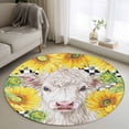 thumbnail image 3 of 4ft Washable Round Rug, Farm White Cow Sunflower Non-Slip Circle Area Rug for Living Room Bedroom, Country Farmhouse Yellow Flower Black Checkered Indoor Floor Mat for Home Decor, 3 of 9