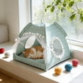 thumbnail image 6 of Foldable Semi Enclosed Cat Tent Bed, Breathable Mosquito Proof Polyester Summer Kitty House 14x14in, Portable Indoor Outdoor Hideaway Nest For Small Cats Puppies, 3 Floral Colors,Pet Holiday Gift, 6 of 6