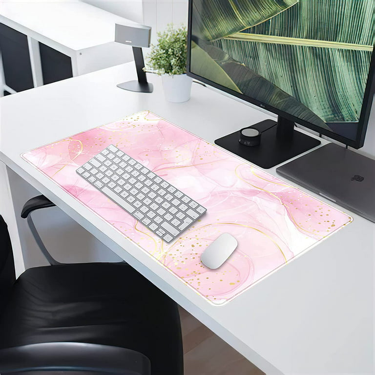 Rose Pink with Golden Dots Desk Mat Watercolor Ink Drawing Large ...