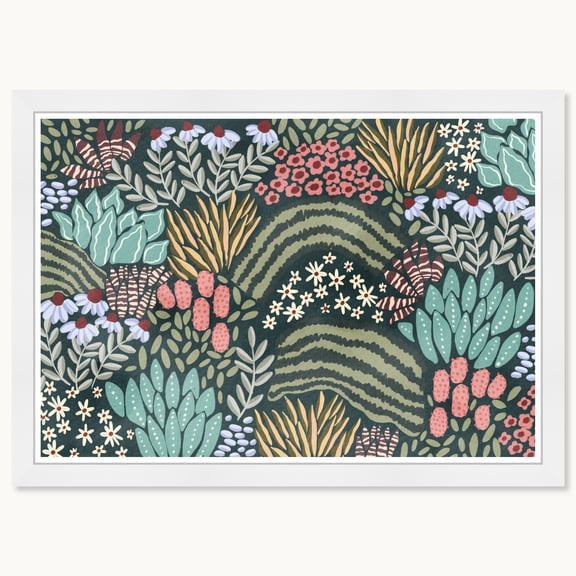 Wynwood Studio Nature Floral Path Framed Trendy Maximalist Decor 1 Piece Canvas Wall Art, 21 " x 15 ", White Satin Flat Frame