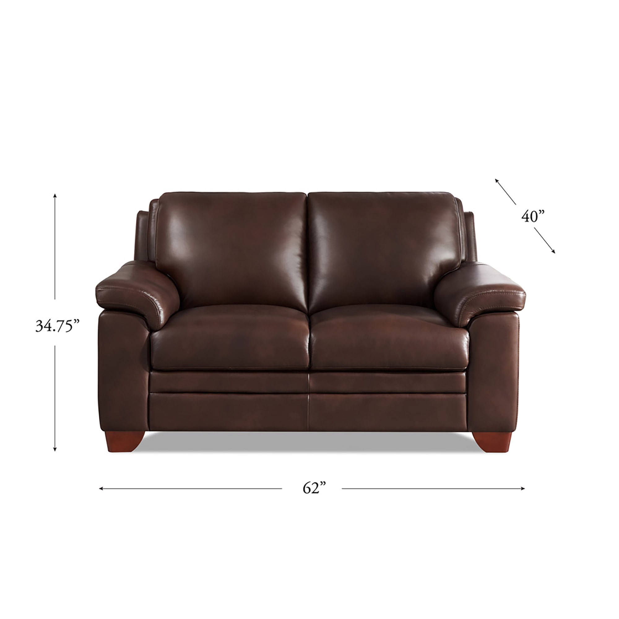 Hydeline Magnum Top Grain Leather Loveseat Chestnut Brown with Tapered Legs Memory Foam and Springs Seating