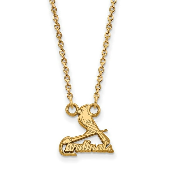 Diamond2Deal 925 Sterling Silver Gold-plated MLB LogoArt St. Louis Cardinals Bird and Bat Small Pendant Necklace for Women 18"