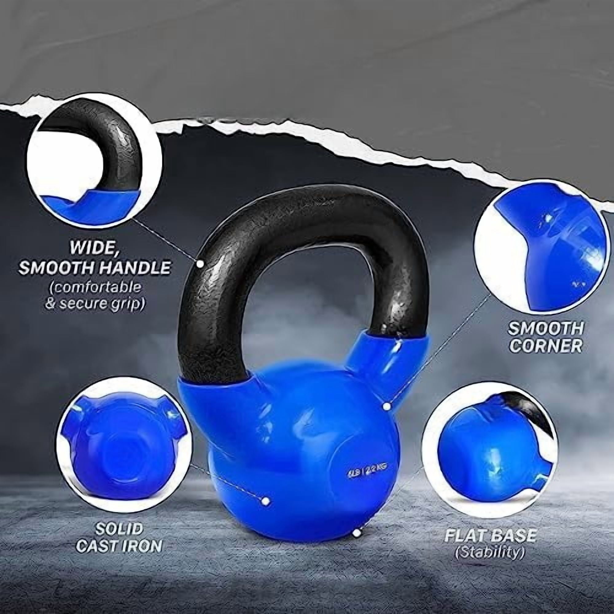 Kettlebell, 5-100 LB Vinyl Coated Cast Iron Strength Training Kettlebells for Home Gym Exercises, Fitness, Full Body Workout Equipment, Push Ups, and Grip Strength