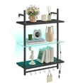 thumbnail image 4 of Bestier 23" Floating Shelves for Wall with LED Light 3-Tier Wall-Mounted Wood Shelves with 8 S-Hooks, Black Carbon Fiber, 4 of 12