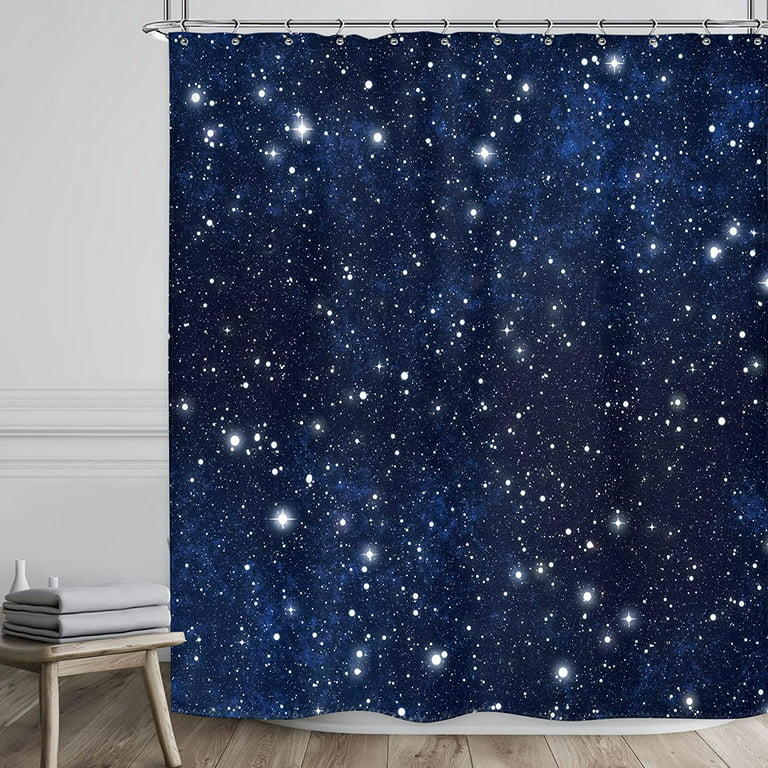 Sonernt Night Sky Space Shower Curtain (No Glitter) Star Bathroom Decor  72Wx72H Inch Backdrop Dark Blue Cosmic Starry Fantasy Galaxy Universe Space  Fabric Waterproof 12 Plastic Hooks 