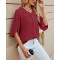 thumbnail image 2 of SHIBEVER Womens Blouses Summer Tops Casual Dressy T Shirts Pleated Scoop Neck 3/4 Sleeve Office Work Chiffon Shirts Tops Wine Red, 2 of 5