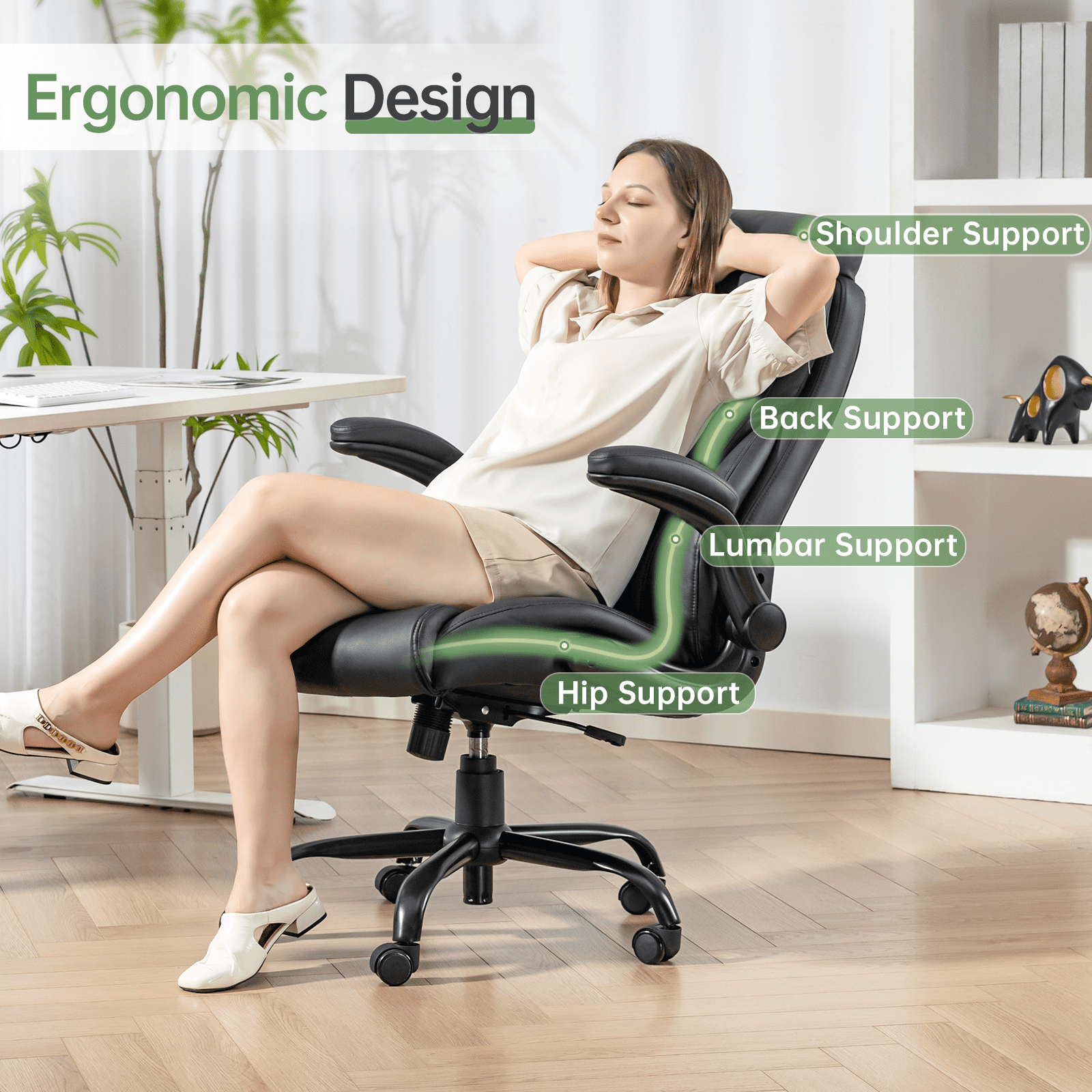 Big and Tall Office Chair 400LBS, Heavy Duty High Back Executive Ergonomic PU Leather Desk Chair, Adjustable Height 360° Swivel Rolling Wheels Computer Chair for Home Office Work