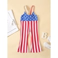 thumbnail image 2 of Seyurigaoka Toddler Baby Girl Independence Day Outfit Summer One Piece Strap Halter Outfit Striped Print Ribbed Bell Bottom Romper Jumpsuit, 2 of 8
