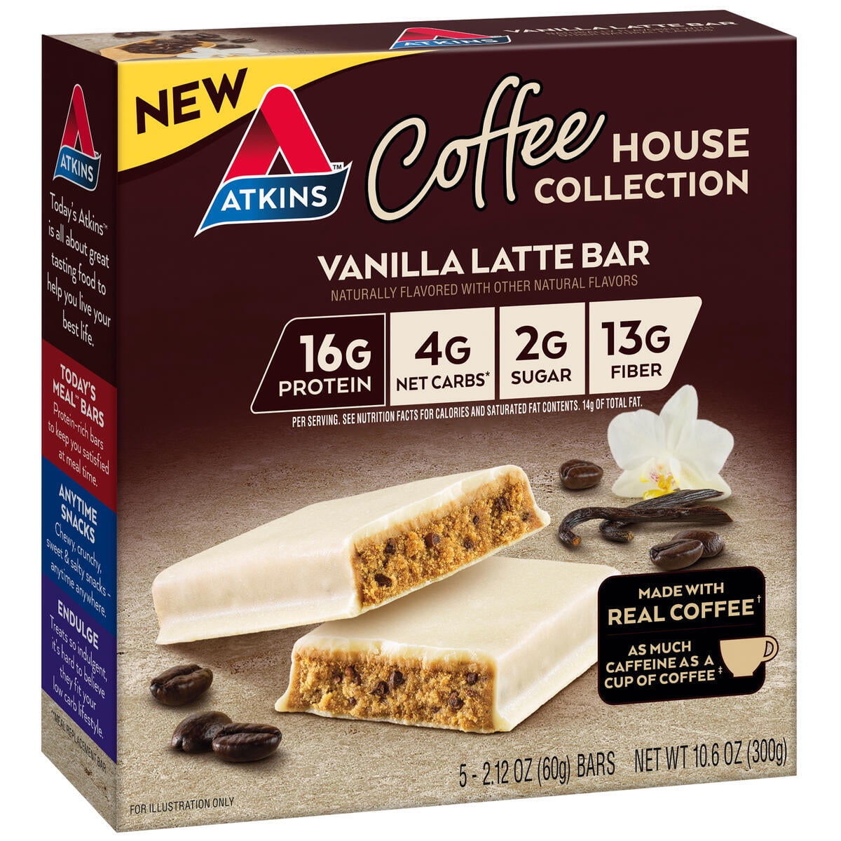 (3 pack) Atkins Protein-Rich Meal Bar, Coffee House Vanilla Latte Bar, Keto Friendly, 5 Count