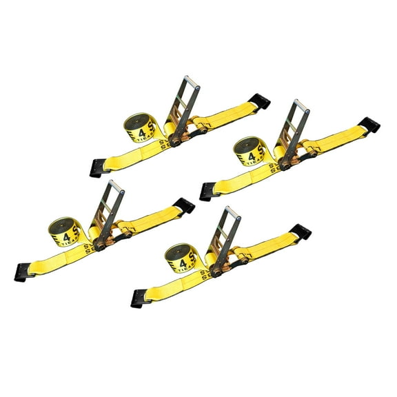 4 Pack 4" x 30' Ratchet Strap w/ Flat Hook Flatbed Truck Trailer Farm Tie Down
