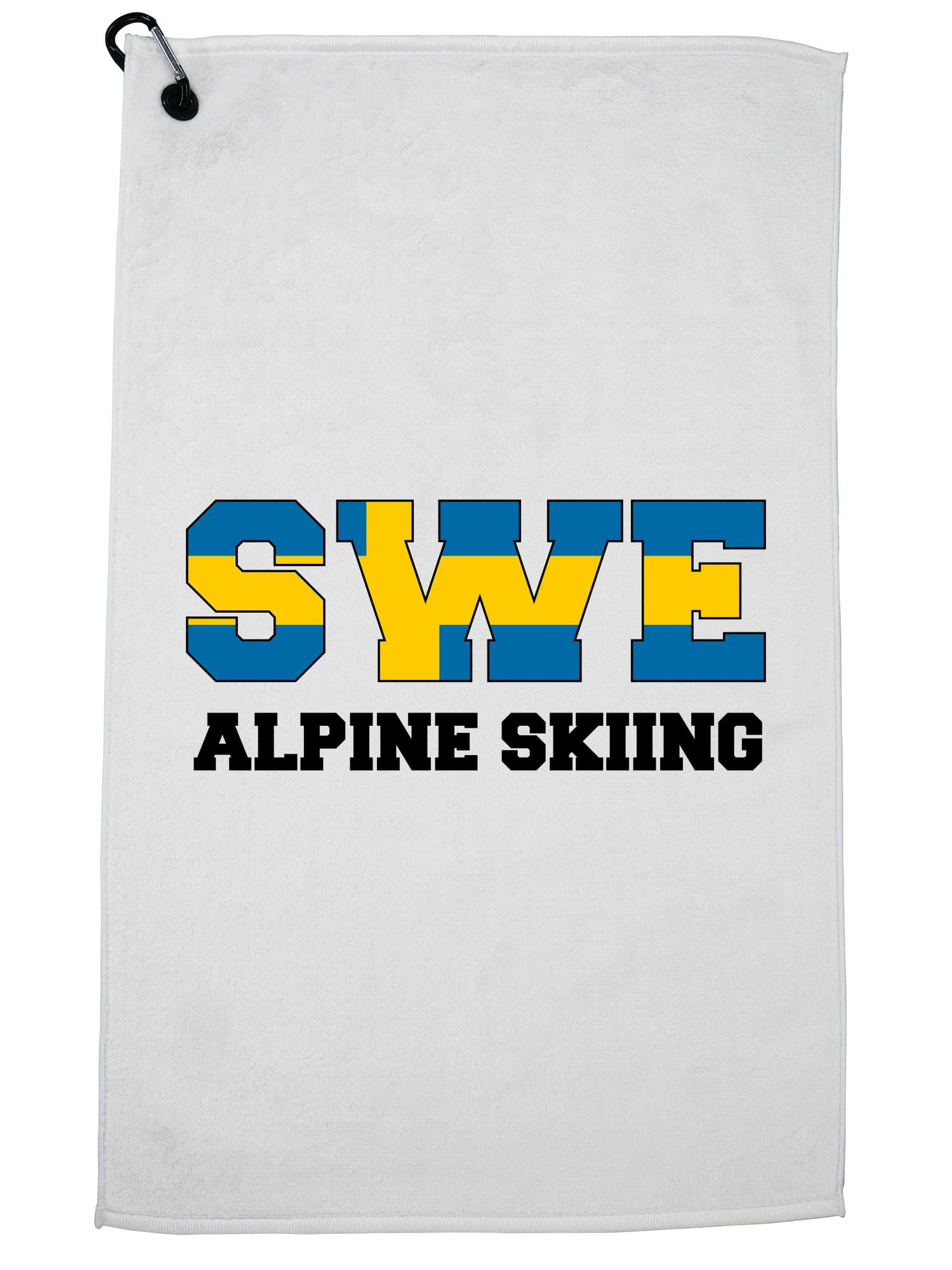 Swedish Alpine Skiing Winter Olympic -SWE Flag Golf Towel with Carabiner Clip by Hollywood Thread