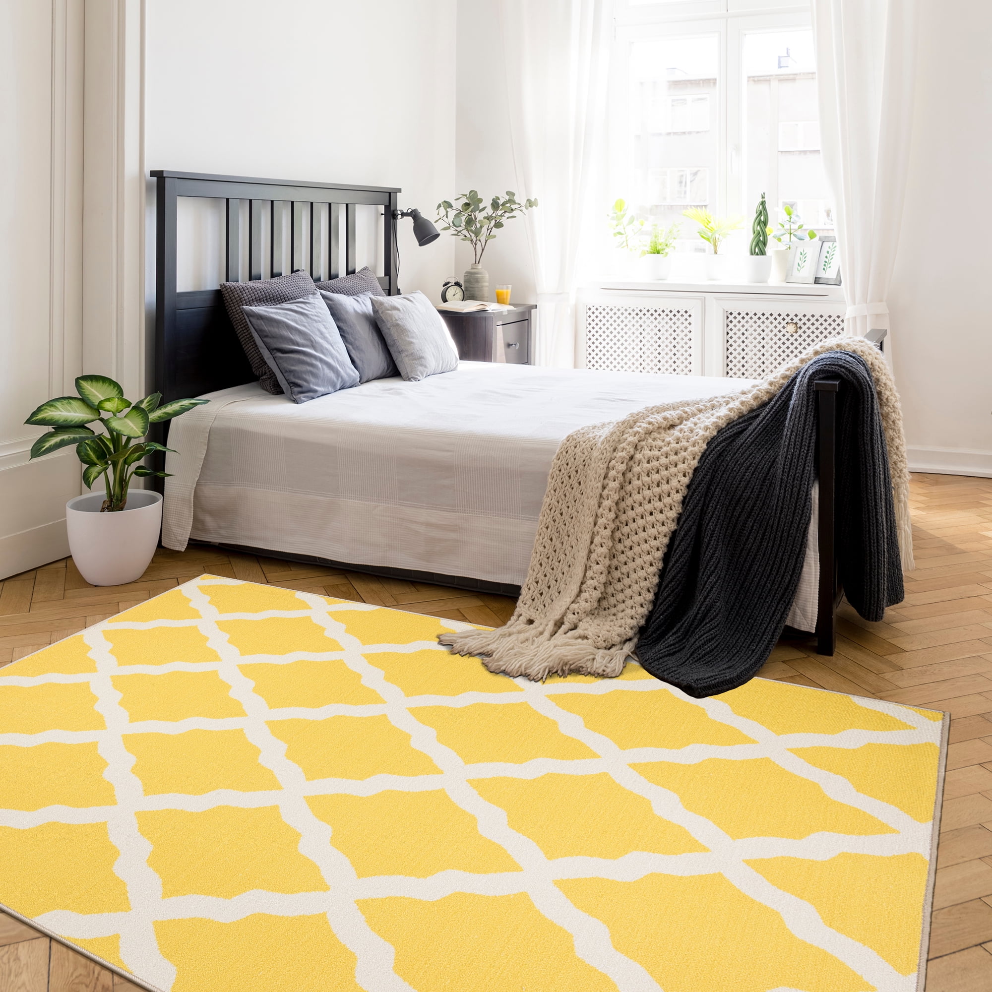 Sweet Home Stores Clifton Non-Slip Rubberback Moroccan Trellis 5x7 Indoor Area Rug, 5' x 6'6", Yellow