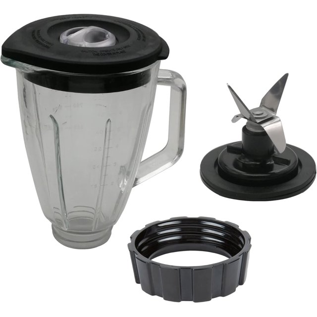 Update 6-Cup 48 OZ Round Pyrex Glass Jar Blender Pitcher&Container with Cross blade and Base Bottom Cap,Compatible with Hamilton Beach blenderHBB800, HBB908, HBB909,908, 909 and 910 (6-Cup Glass Jar)