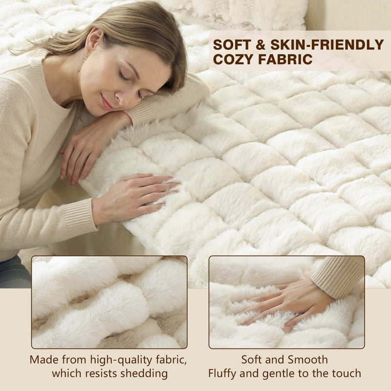 OHSIO Couch Cover for Pets, Non-Slip Fuzzy Sofa Slipcover, Washable Soft Sofa Protector for Couch Sofa and Sectional (White, 27.6'' x 59'')