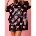 thumbnail image 6 of LMLYSoH Women's Sequin T Shirt Dress Short Sleeve Round Neck Heart Pattern Oversized Tops Party Dress, 6 of 8