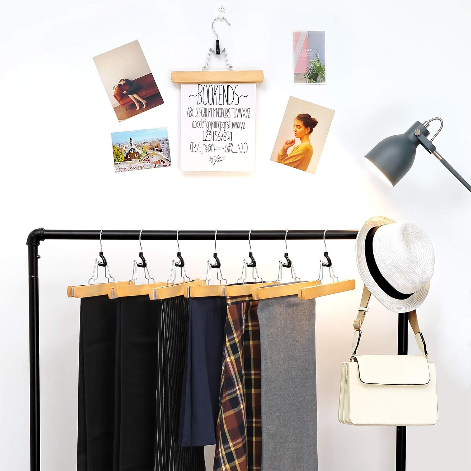 12 Pack Wooden Pants Hangers, Premium Solid Wood with Non-Slip Felt, Hold Pants Tightly, Smooth Finish Wood Skirt Hangers, with 360° Swivel Hook