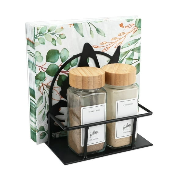 TEXIJUSO Metal Napkin Holder Seasoning Holder, Tissue Paper Dispenser for Table, Kitchen Countertop (Butterfly, Black)