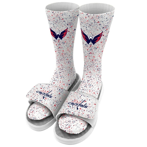 Men's ISlide White Washington Capitals Speckle Socks & Slide Sandals Bundle