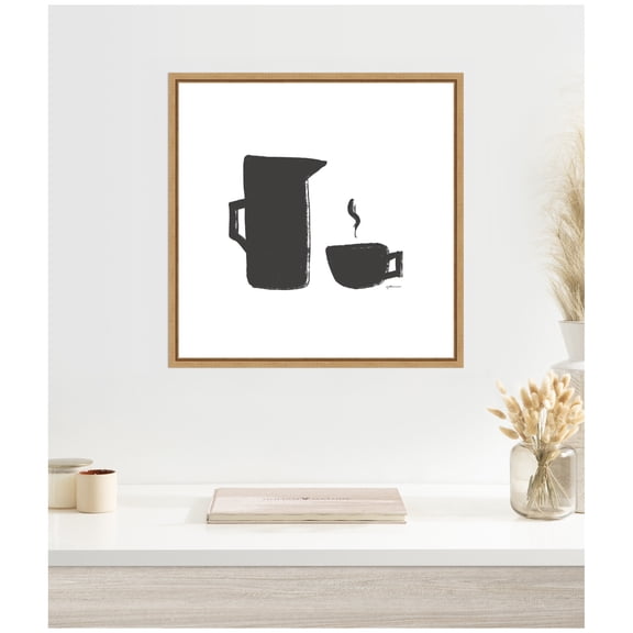 Kate and Laurel Framed Canvas Wall Art Print Coffee by Gabrielly Guedes, 22 x 22 Sylvie Natural Frame, Modern Contemporary, Still Life Art for Wall Decor