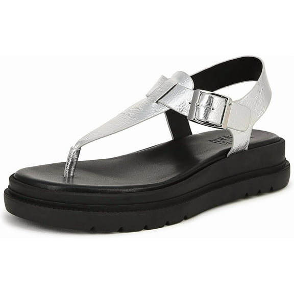 Naturalizer Women's Alyssa T-Strap Platform Sandal Silver Metallic 7.5M