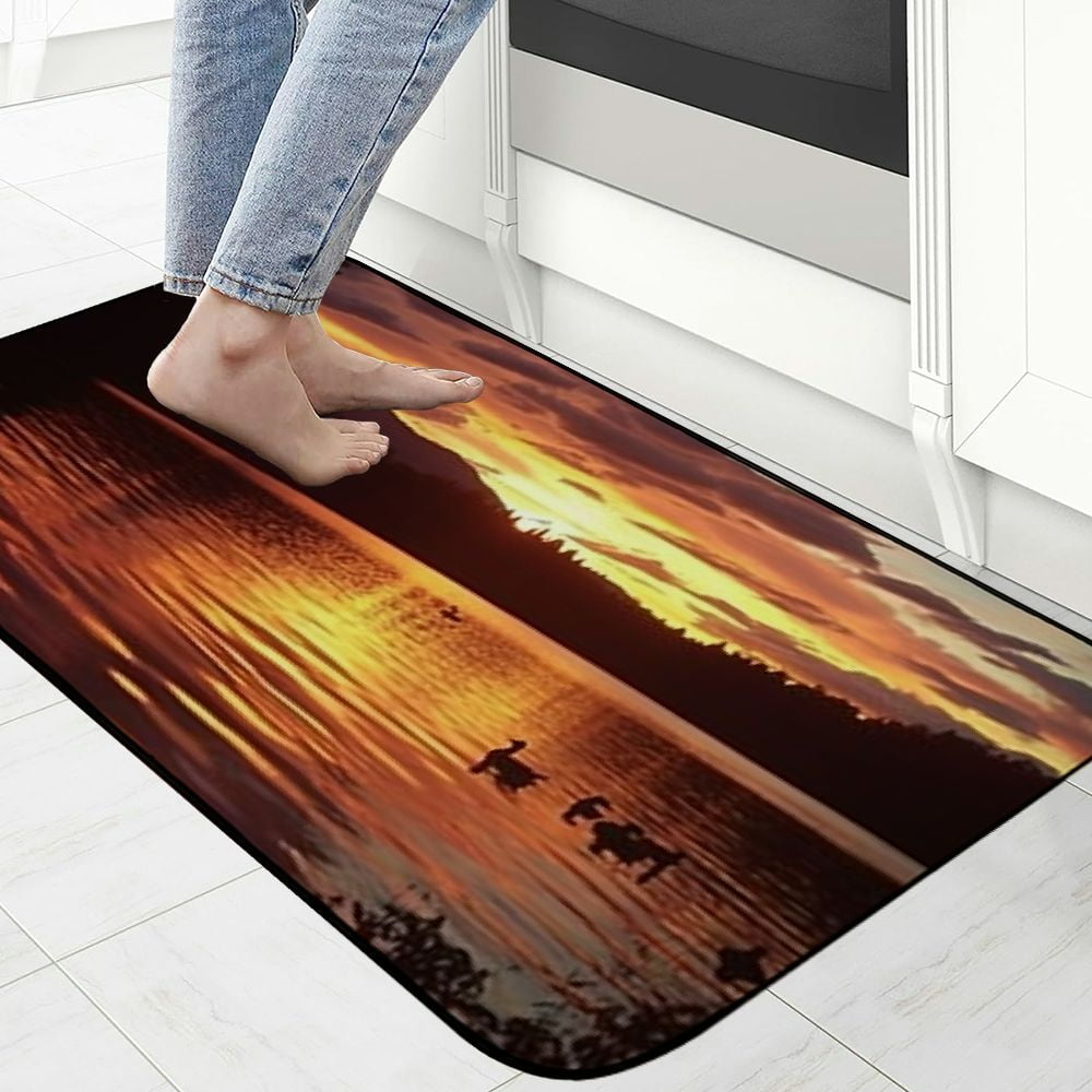 PHYHOO Decorative Door Mat, Door Mat with Non-Slip Rubber Backing, Easy Cleaning, Traps Dirt, Rug for Entry, Patio, Garage - Kezar Lake Sunset Maine Landscape Wilderness 19.68*47.24 in