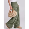 thumbnail image 3 of Pantalones Palazzo ANRABESS de lino para mujer, pierna ancha, color oliva, tamaño mediano, 3 of 8