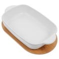 thumbnail image 1 of LOLIPPYY 1Set Ceramic Dish Baking Tray Small Dish Rectangular Porcelain White Wood Base 9.2x5.5x1.7in, 1 of 8
