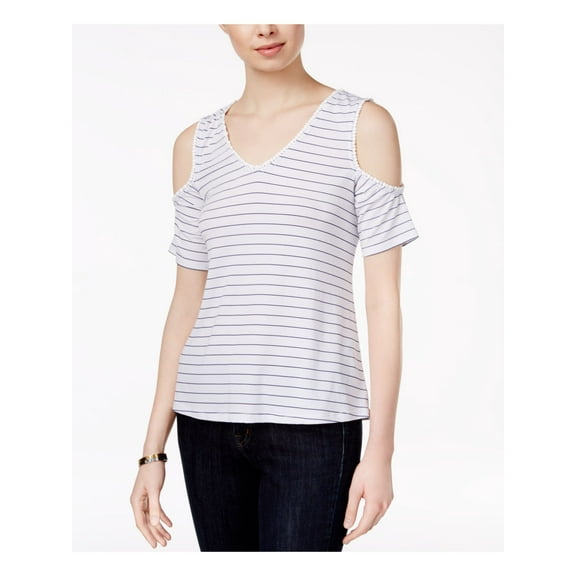 maison Jules Womens Crisscross Knit Blouse, White, X-Large