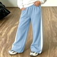 thumbnail image 4 of OGLCCG Fleece Sweatpants Girls Side Stripe Wide Leg Active Sweat Pants Elastic Waist Loose Fit Warm Athletic Trousers with Pockets(Blue,9-10 Years), 4 of 8