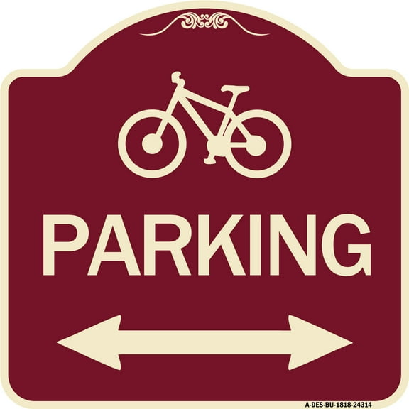 SignMission Designer Series Sign - Bicycle Symbol Parking (With Bidirectional Arrow) | Burgundy 18" X 18" Heavy-Gauge Aluminum Architectural Sign | Made in the USA