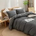 thumbnail image 3 of BESTOUCH Duvet Cover Set King 100% Washed Cotton Linen Feel Soft Chic Lightweight 3Pcs (Dark Grey, 104"x90"), 3 of 8